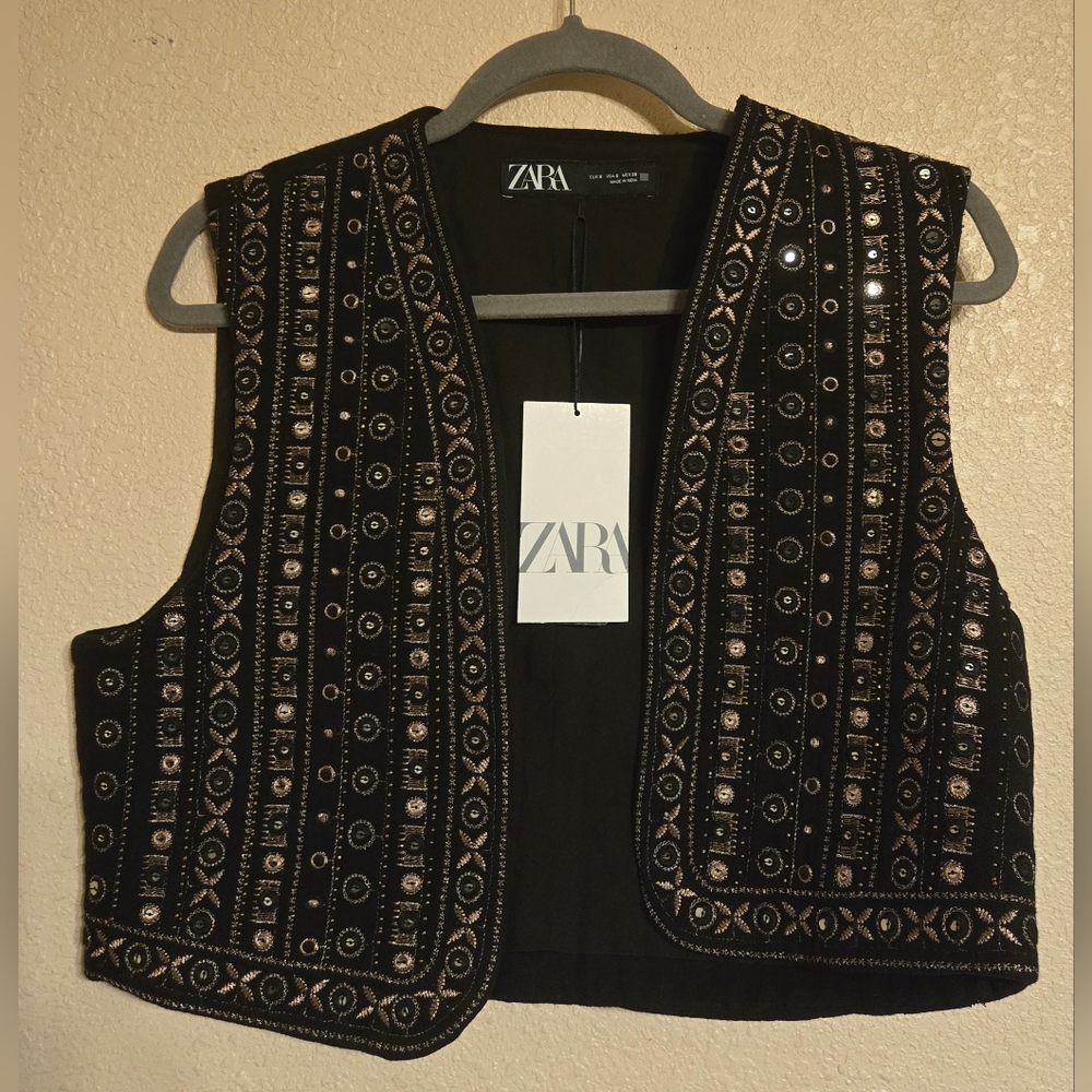 Zara Black Embellished Beaded Vest